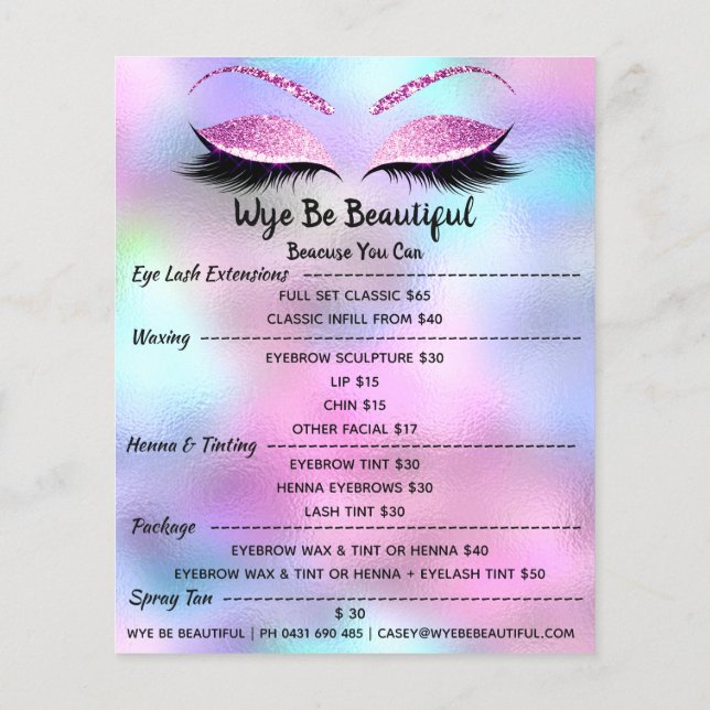 Makeup Artist Lash Glitter Price List Blue Pink4 Flyer (Back)