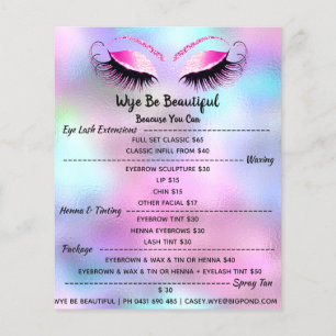 Makeup Artist Lash Glitter Price List Blue Pink Flyer