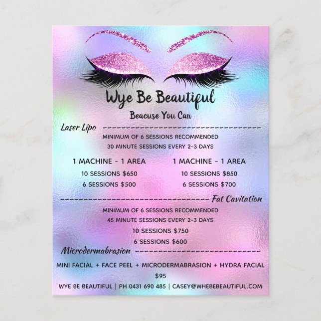 Makeup Artist Lash Glitter Price List Blue Pink Flyer (Front)