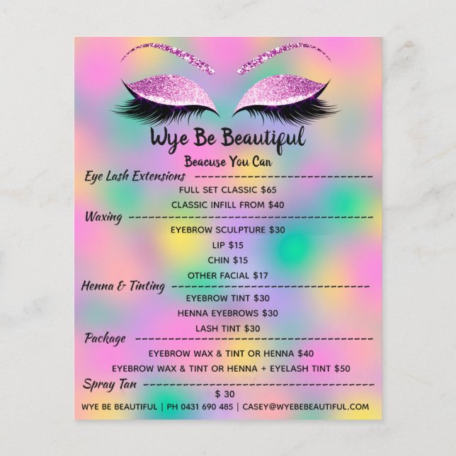 Makeup Artist Lash Glitter Price List Hairdresser Flyer (Back)