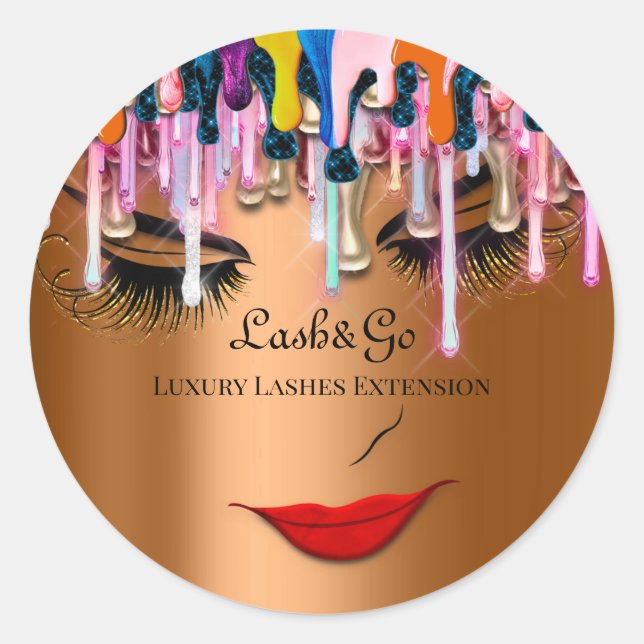 Makeup Artist Lash Product Drip Red Lip Rose Gold Classic Round Sticker (Front)