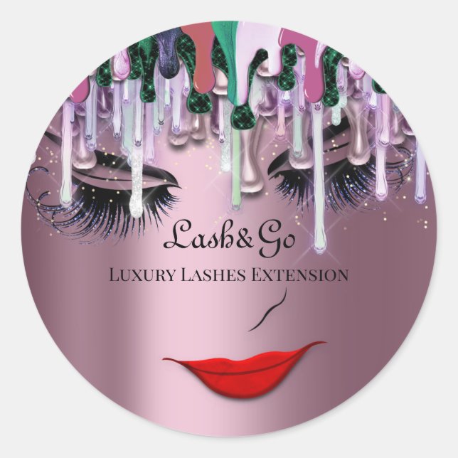 Makeup Artist Lash Product Drips Red Lip Smoky Classic Round Sticker (Front)