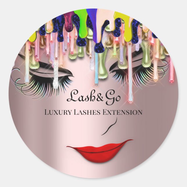 Makeup Artist Lash Product Drips Red Lips Rose Classic Round Sticker (Front)