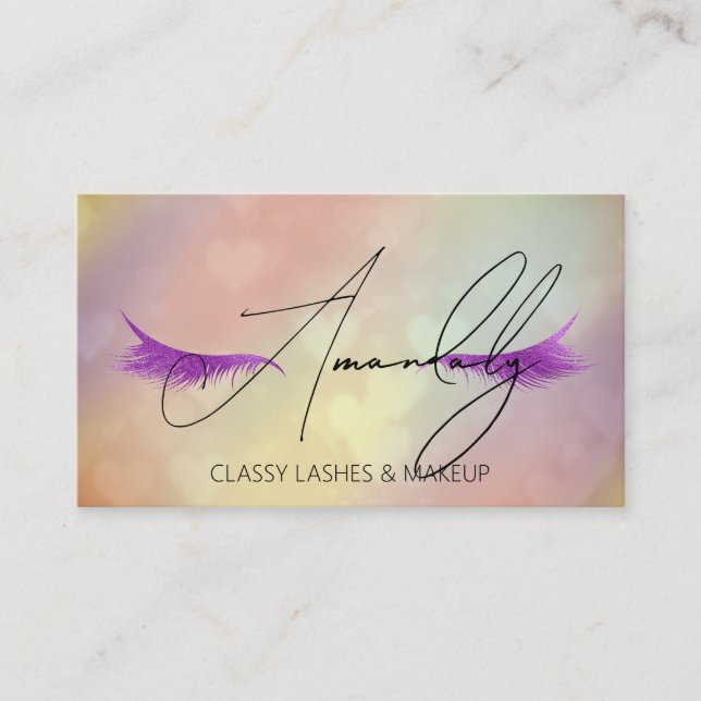 Makeup Artist Lash QR LOGO Microblade Purple Holo Business Card (Front)