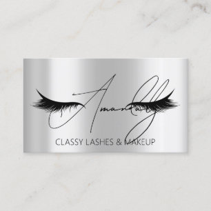 Makeup Artist Lash QR LOGO Microblade Silver Grey Business Card