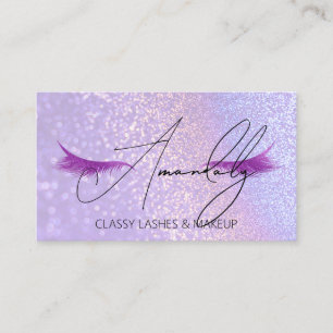 Makeup Artist Lash QR LOGO Photo Glitter Violet Business Card