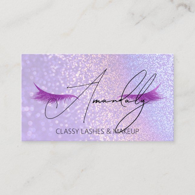 Makeup Artist Lash QR LOGO Photo Glitter Violet Business Card (Front)