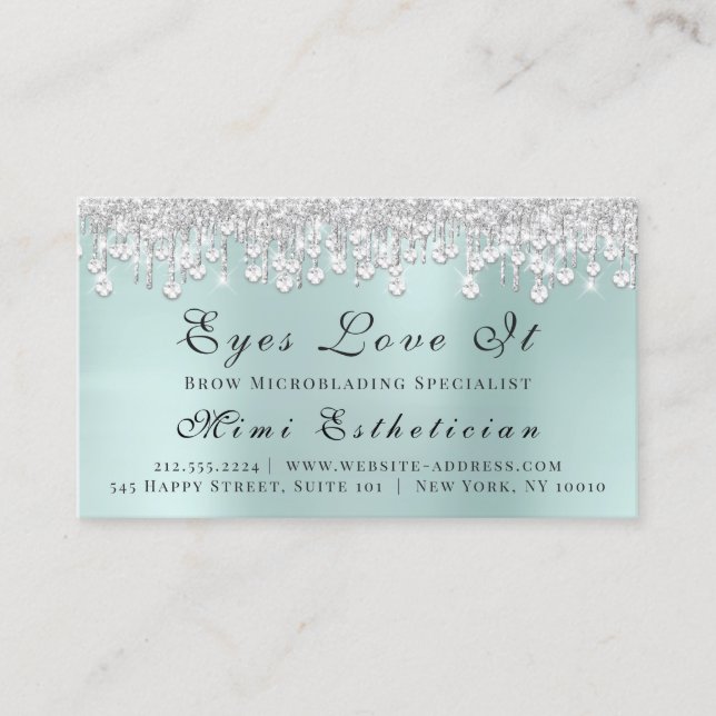 Makeup Artist Lash Silver Drips Event Planner Blue Appointment Card (Front)