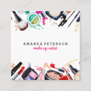 Makeup artist lash trendy watercolor modern salon square business card
