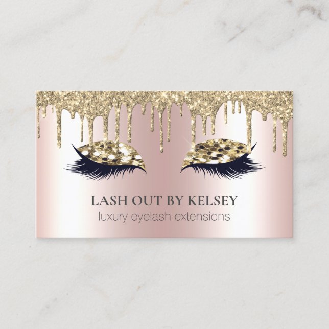 Makeup Artist Lashes 14k Gold Glitter Lids + Drips Business Card (Front)