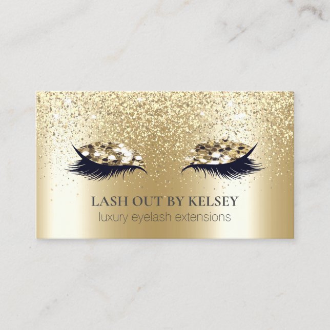 Makeup Artist Lashes 14k Gold Ombre Glitter Dust Business Card (Front)