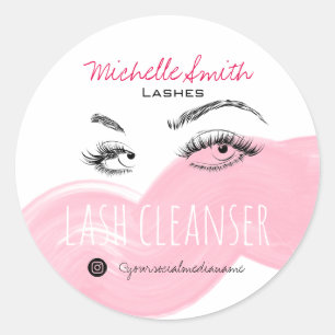 Makeup Artist Lashes Brow Black Pink Lash Cleanser Classic Round Sticker