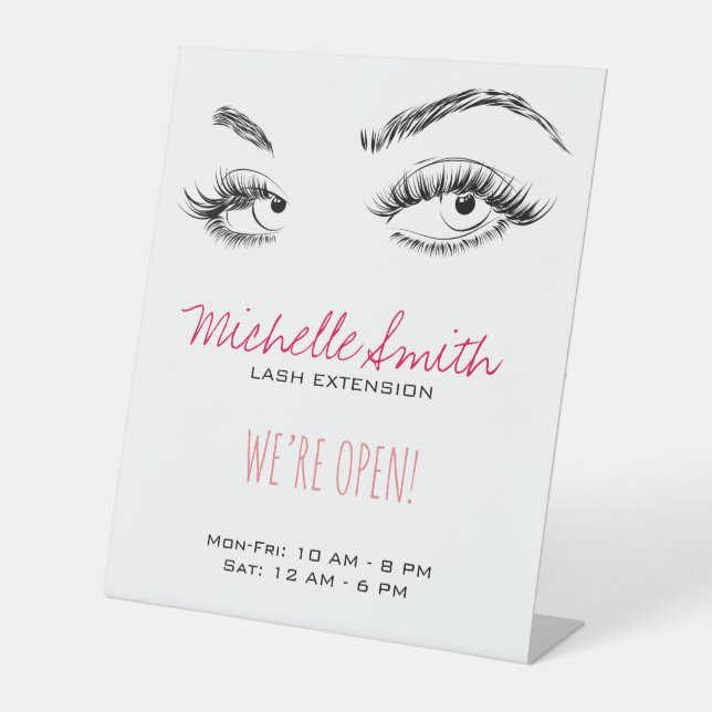 Makeup Artist Lashes Brows Black and White Simple Pedestal Sign (Front)