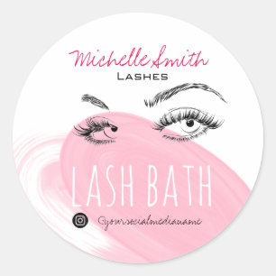 Makeup Artist Lashes Brows Black Pink Lash Bath  Classic Round Sticker