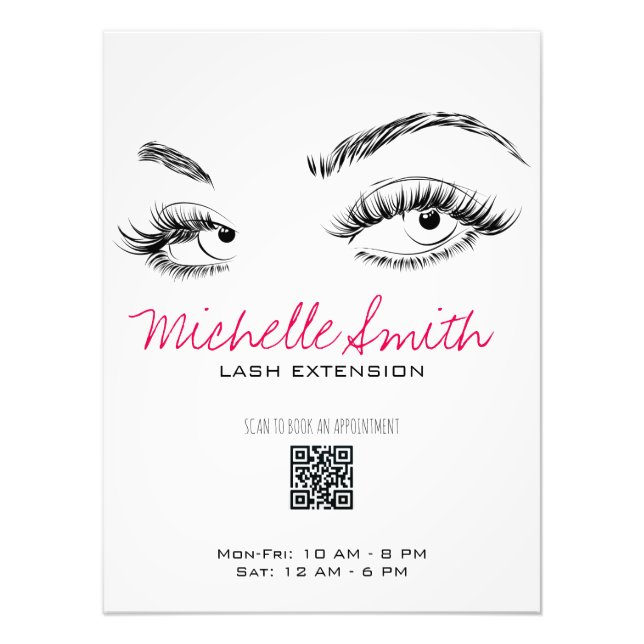 Makeup Artist Lashes Brows Black White QR Code Photo Print (Front)