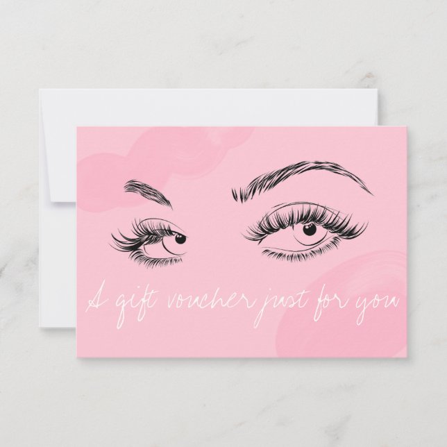 Makeup Artist Lashes Brows Pink Gift Voucher  Thank You Card (Front)