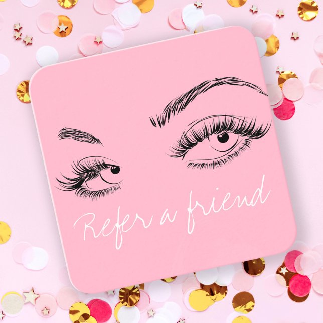 Makeup Artist Lashes Brows Pink Refer a Friend Appointment Card (Creator Uploaded)