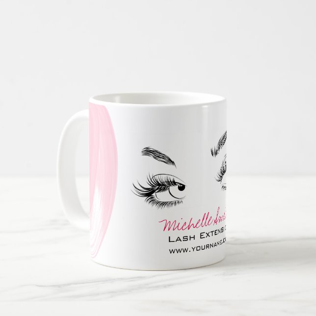 Makeup Artist Lashes Brows Pink Watercolor Brush  Coffee Mug (Front Left)
