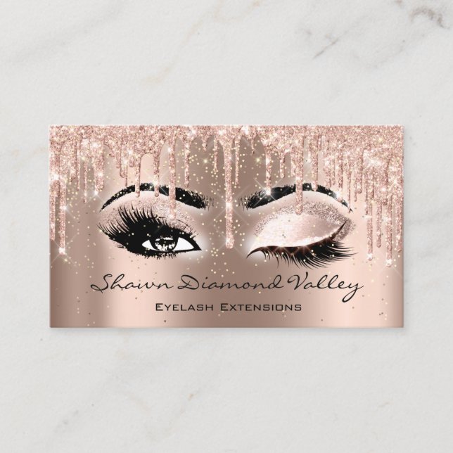 Makeup Artist Lashes Drips OPEN EYE CLOSED Confett Business Card (Front)
