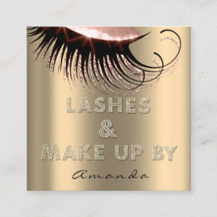Makeup Artist Lashes Extension Pink Rose SepiaGold Square Business Card