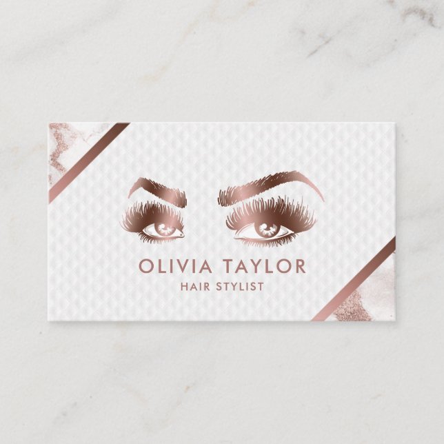 Makeup Artist Lashes Eyes Marble Rose gold Business Card (Front)