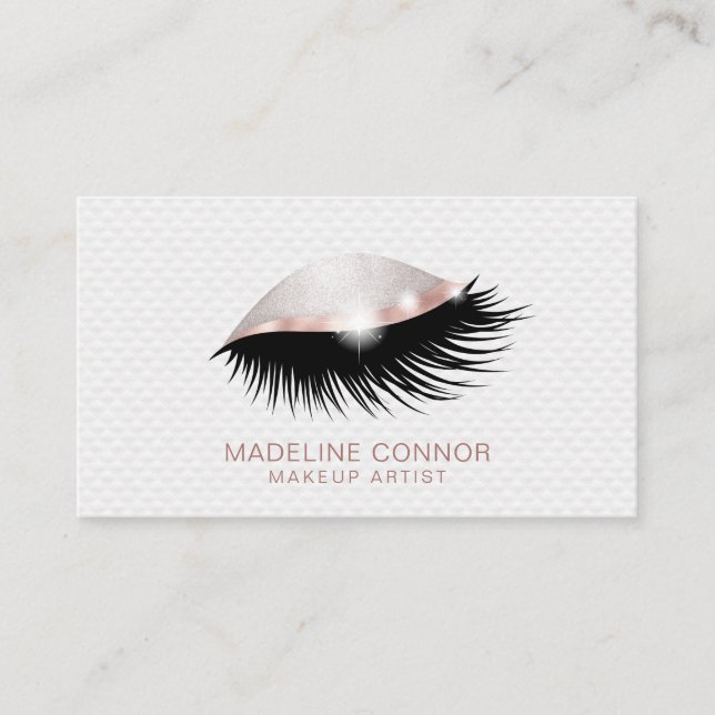 Makeup artist lashes eyes Rose gold glitter Business Card (Front)