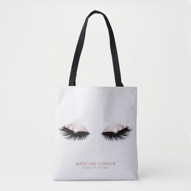 Makeup artist lashes eyes Rose gold glitter Tote Bag (Front)