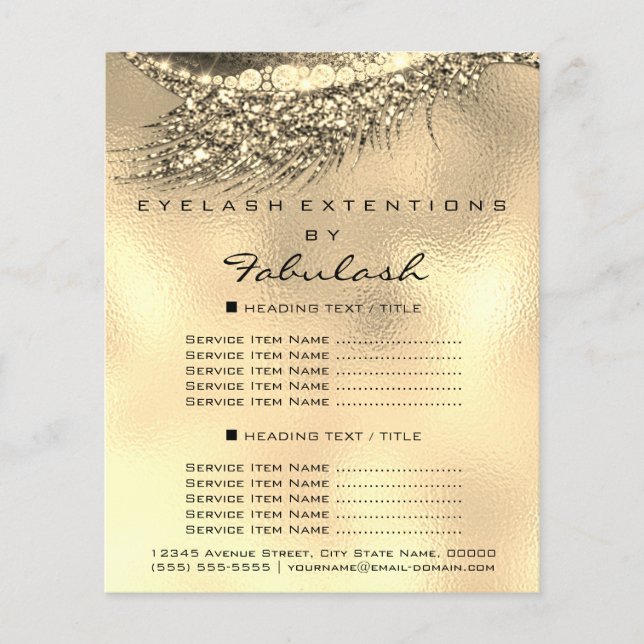 Makeup Artist Lashes Gold Lux Flyer 1 Page Prices (Front)