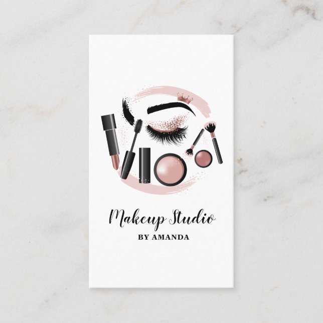 Makeup  Artist Lashes Mascara Lipstick Rose Gold Business Card (Front)