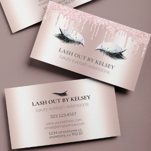 Makeup Artist Lashes Metallic Pink Glitter Drips Business Card