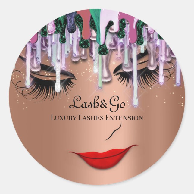 Makeup Artist Lashes Product Drip Purple Rose Gold Classic Round Sticker (Front)