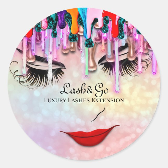 Makeup Artist Lashes Product Drips Holographic Classic Round Sticker (Front)