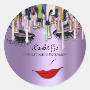 Makeup Artist Lashes Product Drips Purple Rose  Classic Round Sticker