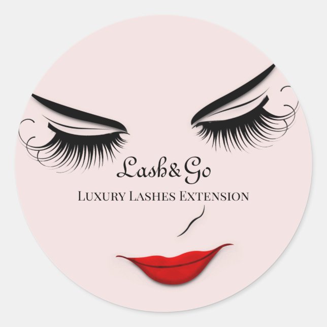 Makeup Artist Lashes Product Red Lips Kiss  Classic Round Sticker (Front)