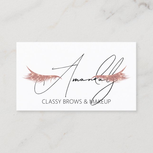 Makeup Artist Lashes QRLOGO Microblade Rose White Business Card (Front)