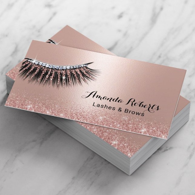 Makeup Artist Lashes Rose Gold Glitter Eyelash Business Card (Creator Uploaded)