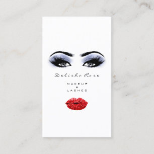 Makeup Artist Lashes Smoky Blue Red Lips Microblad Business Card