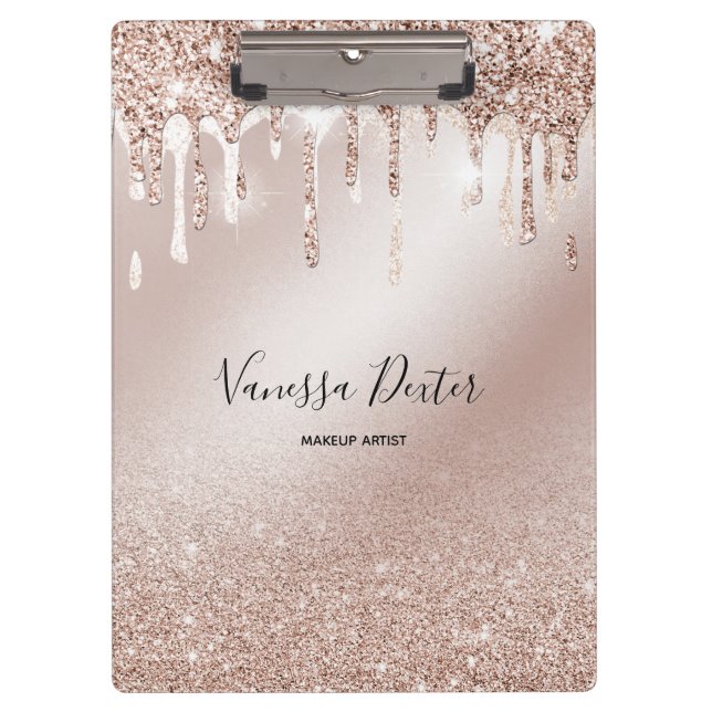 Makeup Artist Lashes Spark Drips Rose Gold Clipboard (Front)