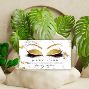Makeup Artist Lashes White Marble Gold Studio Business Card