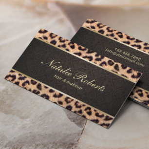 Makeup Artist Leopard & Damask Beauty Salon  Business Card