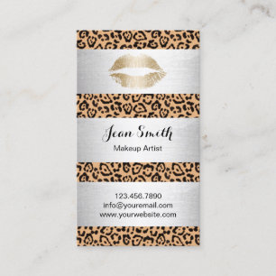 Makeup Artist Leopard Print Silver Stripes Elegant Business Card