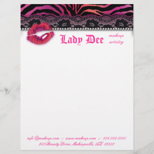 Makeup Artist Letterhead Zebra Lips Lace Pink Red