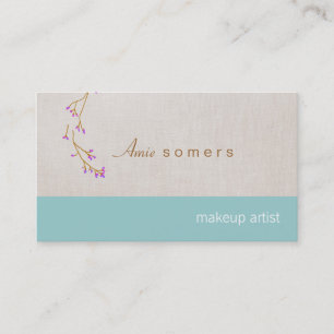 Makeup Artist Linen Look Delicate Budding Branch Business Card