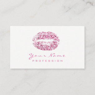 Makeup Artist Lips Beauty Glitter Pink Rose White Business Card