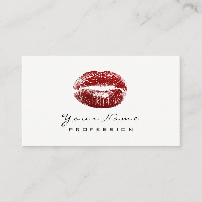Makeup Artist Lips Beauty Red Lipstick Black White Business Card (Front)