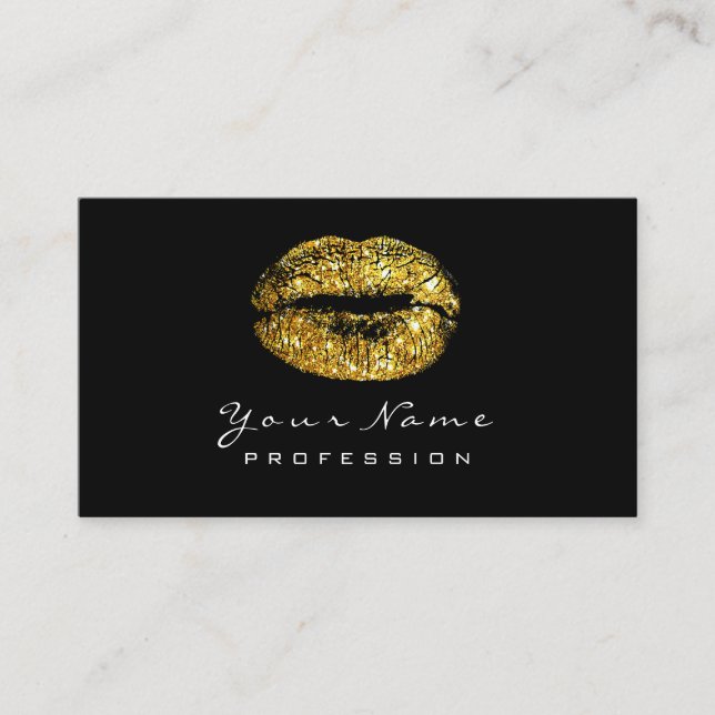 Makeup Artist Lips Faux Gold Lipstick Black White Business Card (Front)