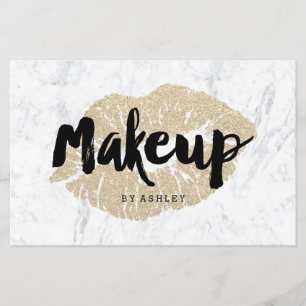 Makeup artist lips light gold typography marble flyer