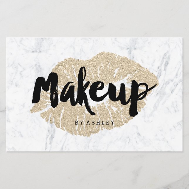 Makeup artist lips light gold typography marble flyer (Front)