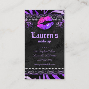 Makeup Artist Lips N Lace Purple Zebra Business Card