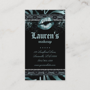 Makeup Artist Lips N Lace Teal Zebra Modern Business Card